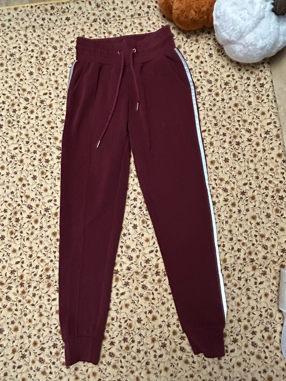 BuffBunny Maroon Jogger Pants with White Side Stripe
